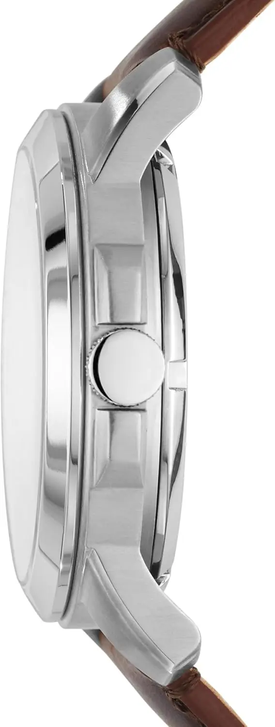 Men's Stainless Steel Leather Chronograph Watch with Quartz Movement