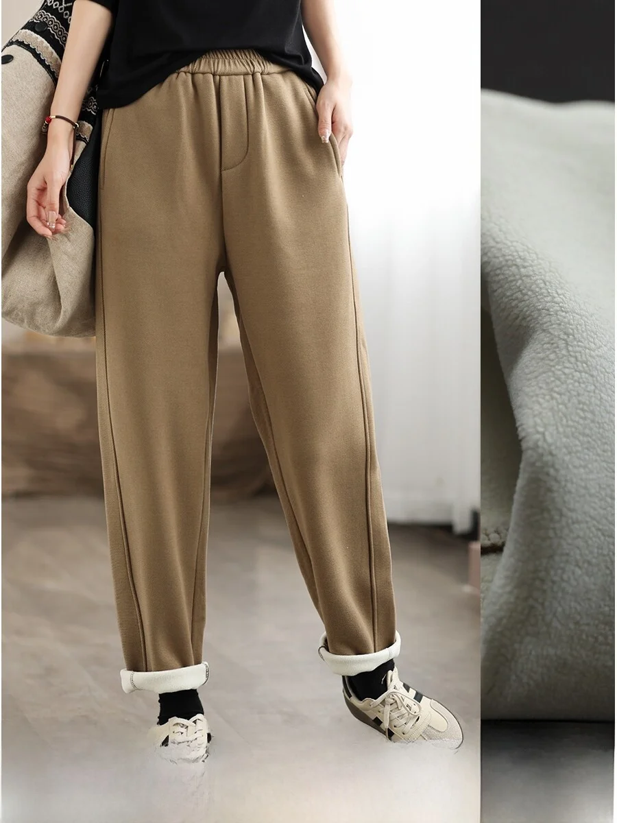 

Kamiyu Women's Fleece Lined Straight Leg Thickened Casual Pants Pure Color Versatile Long Trousers Commute Style Harlan Pants