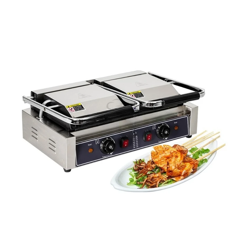 Full Slot and Full Flat 2in1 Double Plate Panini Sandwich Press Roast Beef Machine Commercial Electric Contact Roast