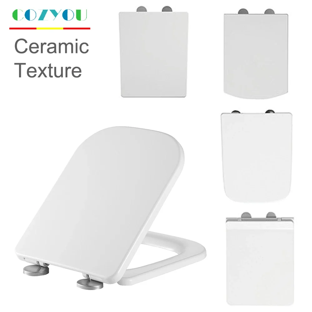 

Thickened Urea Formaldehyde Square Toilet Seat Cover Ceramic Texture Quiet Close Universal low-temperature resistant Toilet Part