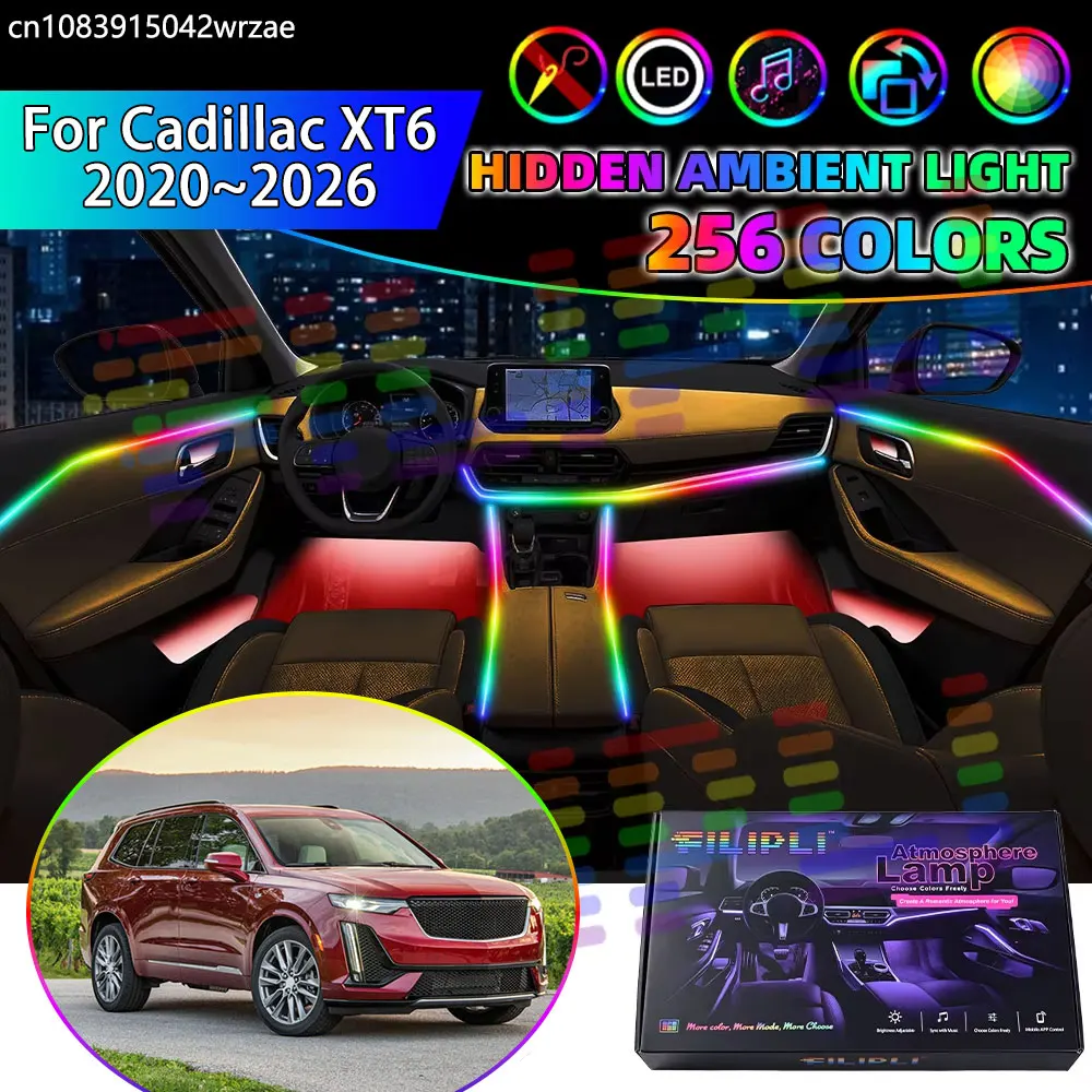 For Cadillac XT6 2020~2026 2021 2022 RGB Car Interior Ambient Lights Strips Breathing Lighting Kit App Control LED strips Auto