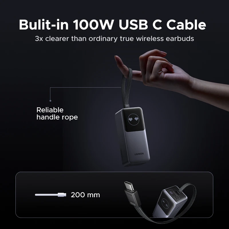 UGREEN Nexode 130W Power Bank 20000mAh with Built-In USB-C Cable