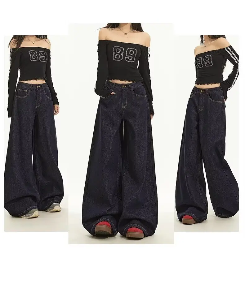 

Wide-leg jeans women's American style loose 2024 Cool Girl Fashion Vintage Style Casual Drag Straight Leg Pants