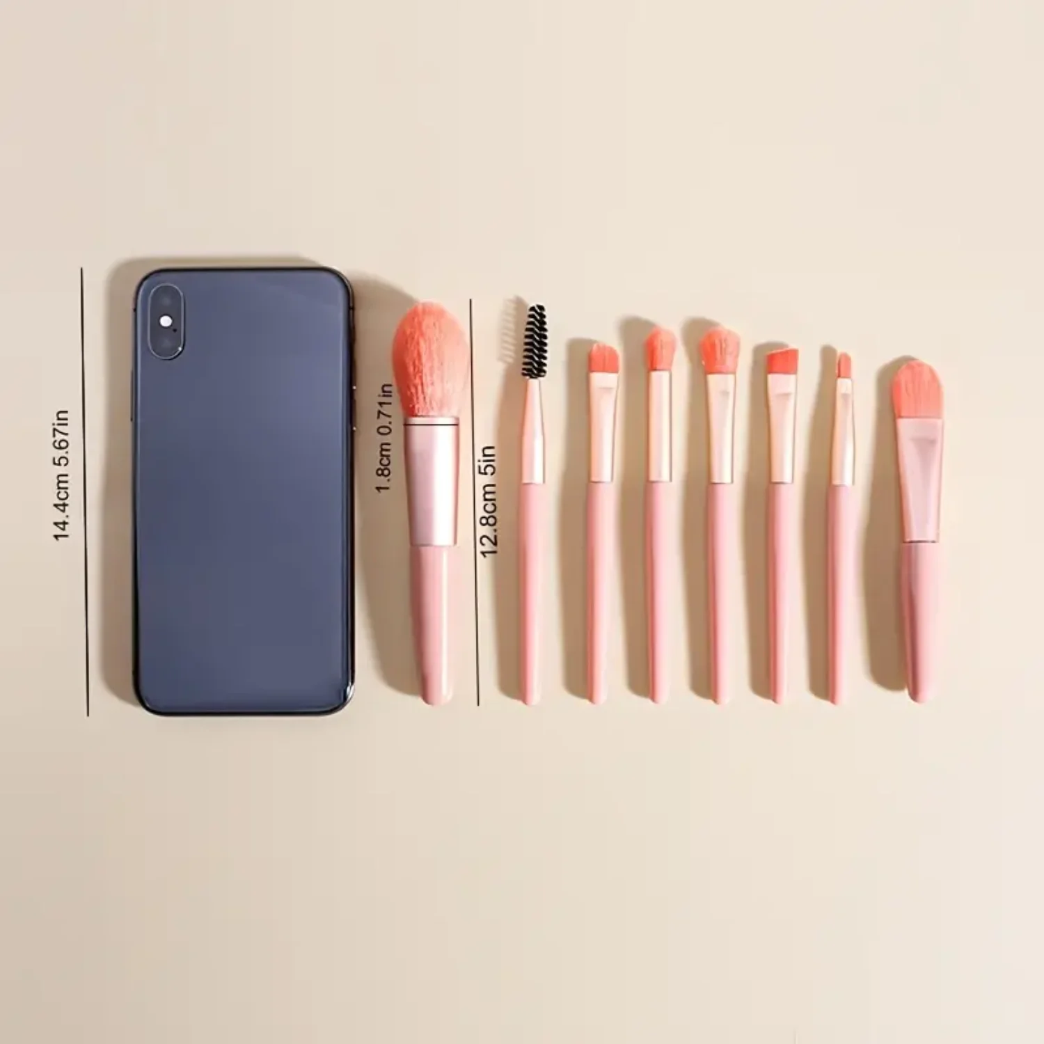 Ensemble de pinceaux de maquillage minimalistes avec sac de rangement, outils de beauté de voyage idéaux pour les yeux, l'eye-liner, les sourcils, le fond de teint, B, 8 pièces