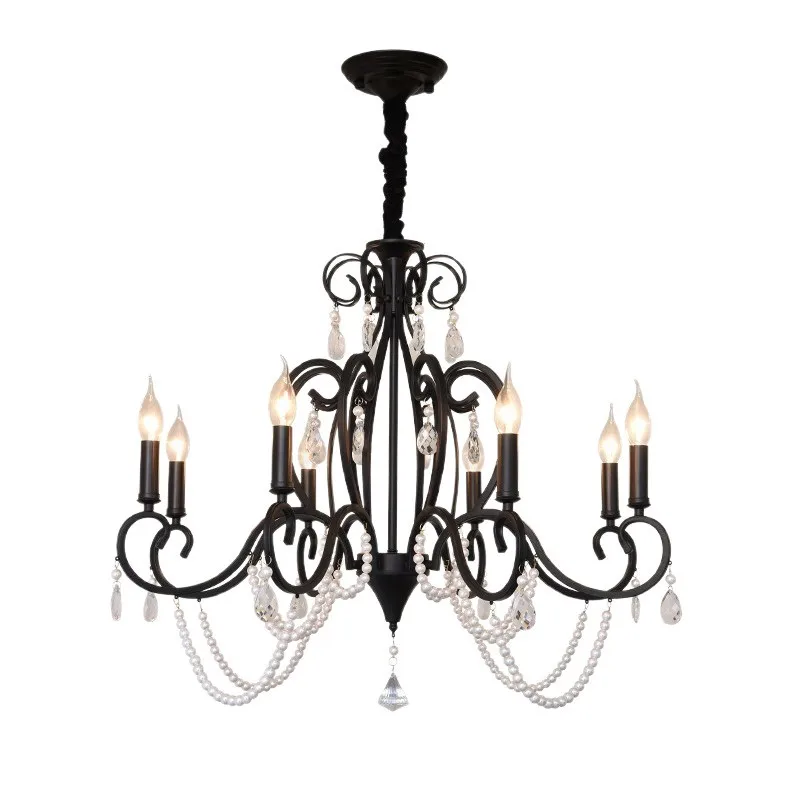 American light luxury candle crystal chandelier living room vintage black main lamp in the dining room
