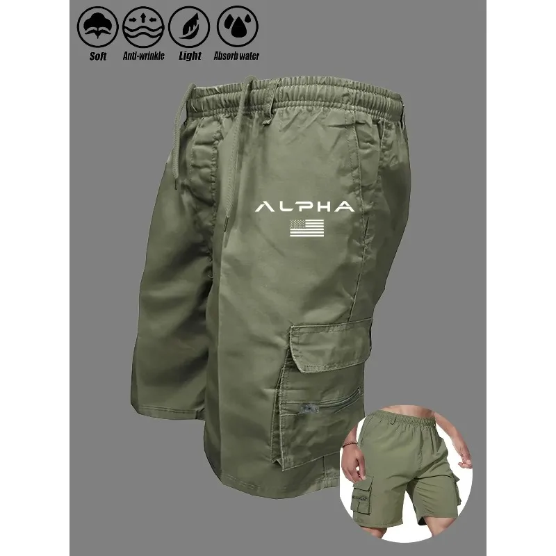 Men's summer workwear shorts elastic waist cycling shorts multi pocket loose work shorts outdoor sports and leisure shorts