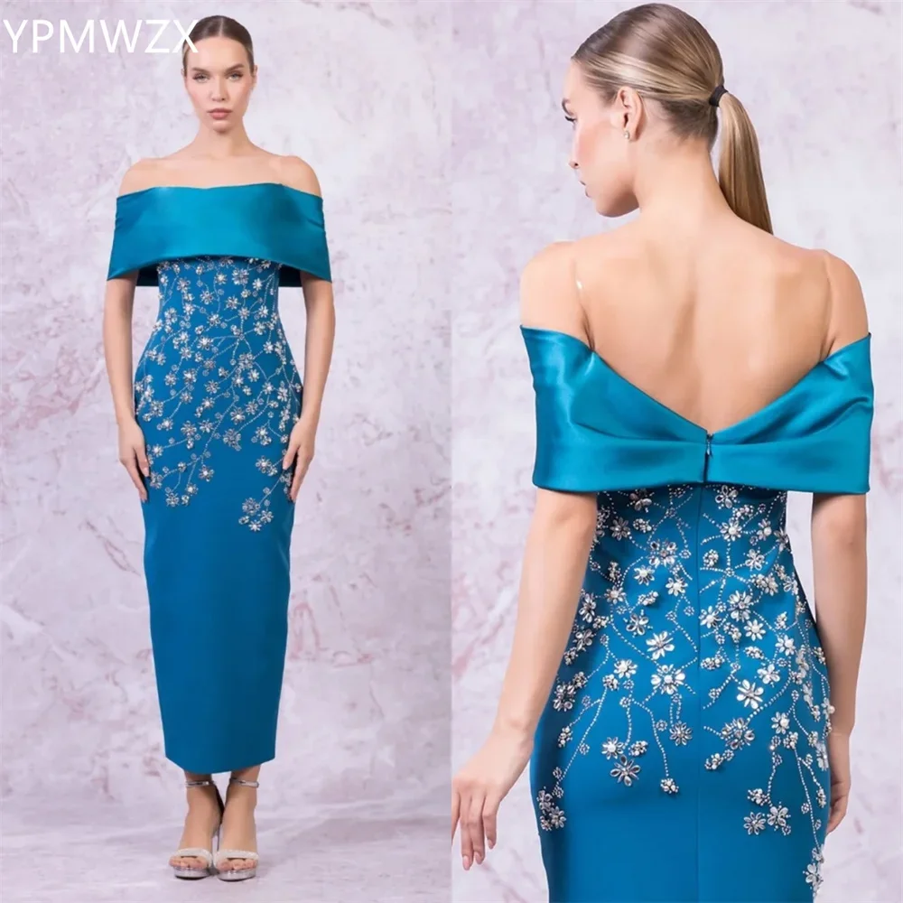 

Customized Evening Dress Formal Party Occasion YPMWZX Off-the-shoulder Column Ankle Length Skirts Bead Bespoke Occasion Dresses