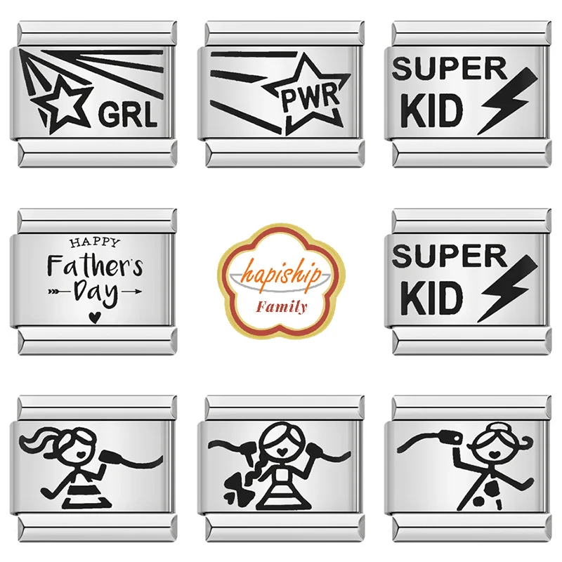 Hapiship Family 2024สตรีซูเปอร์เด็กร้องเพลงเจ้าหญิงเสน่ห์ลิงก์พอดี9มม. สแตนเลสทำ DIY เครื่องประดับ NEW094