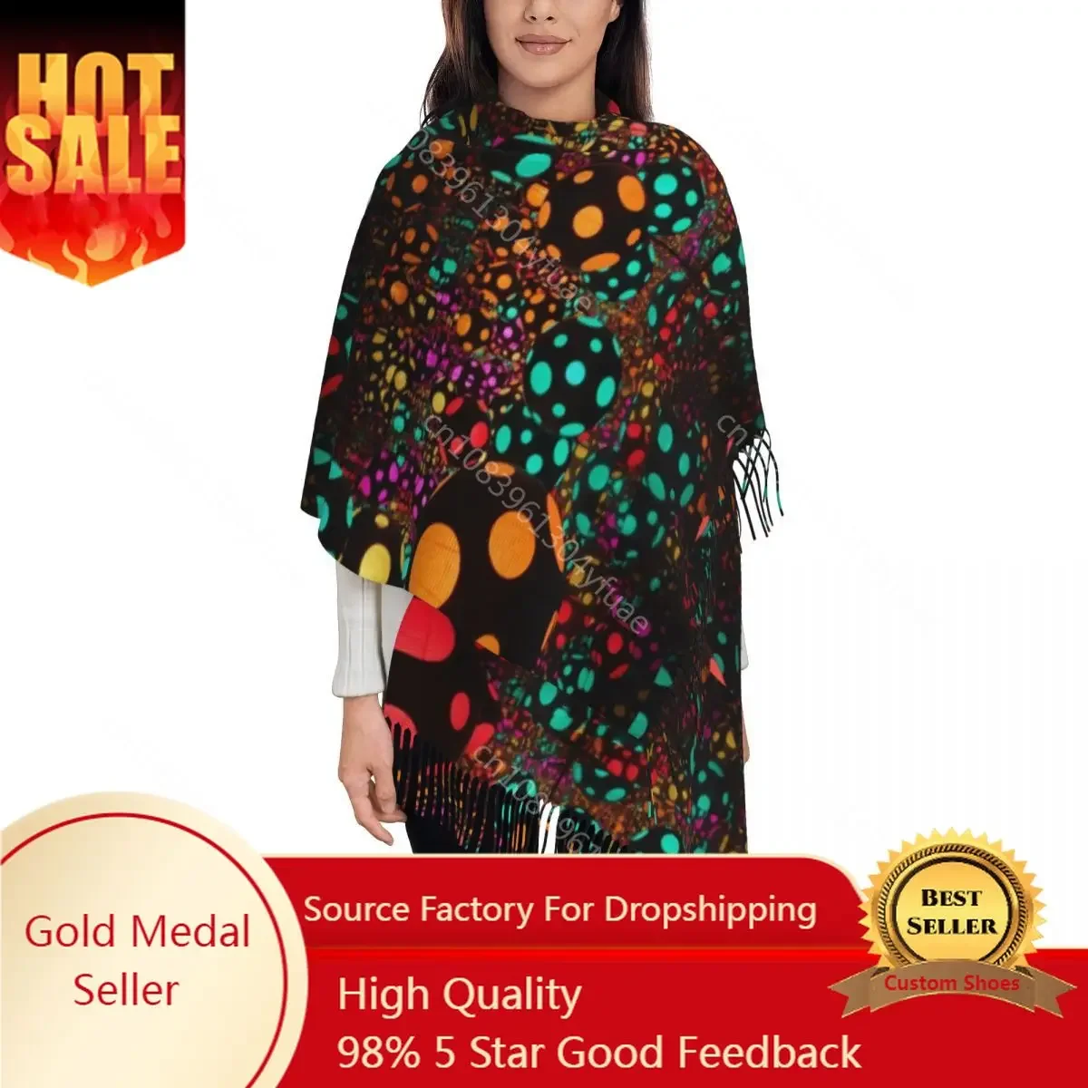 

Yayoi Kusama Shawl Wraps for Womens Winter Warm Long Soft Scarf Light Ball Colorful Mystery Reversible Shawl Scarves