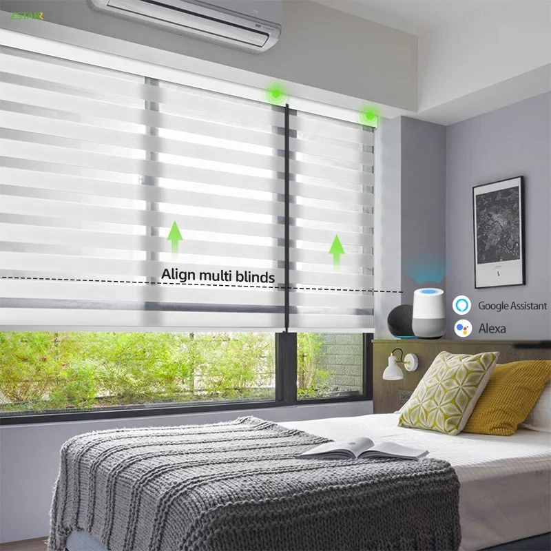 ม่านม้วนไฟฟ้าอัตโนมัติแบบคู่ ควบคุมผ่านรีโมท ระบบ Wifi ใช้พลังงานแสงอาทิตย์ ป้องกันแสงแดด ปรับแสงได้  ม่านทึบแสง