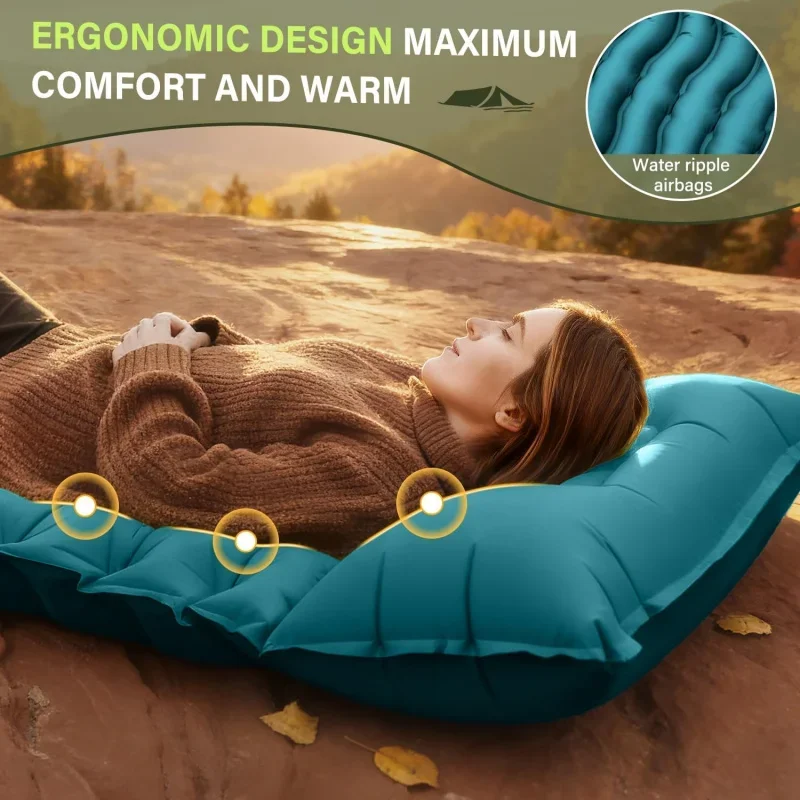 2026 New Inflatable Sleeping Pads Camping Sleeping Pad Ultralight Camping Mat with Pillow Built-in Foot Pump Compact for Outdoor