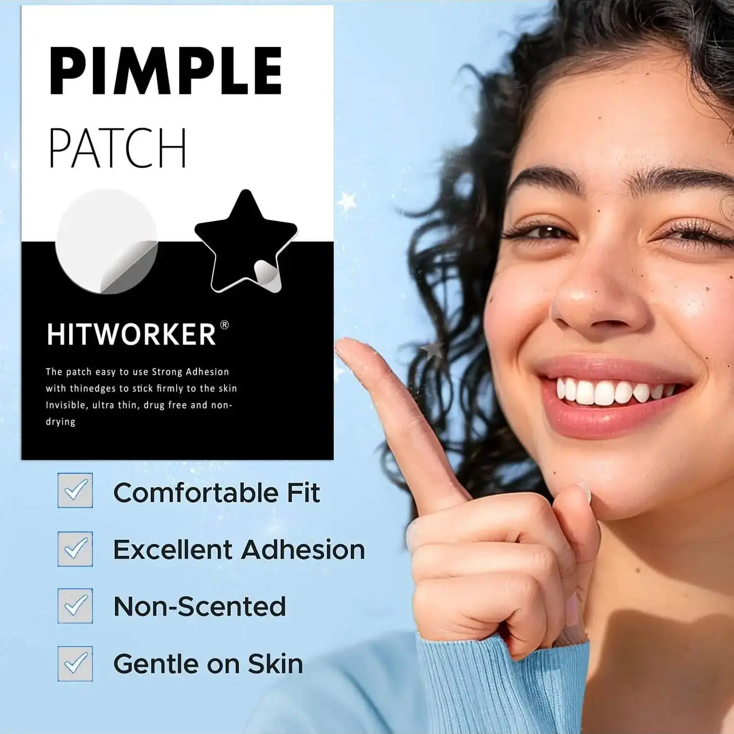 Black star shaped hydrocolloid acne patch 400 tablets/box, non irritating absorption acne patch, effectively removes secretions