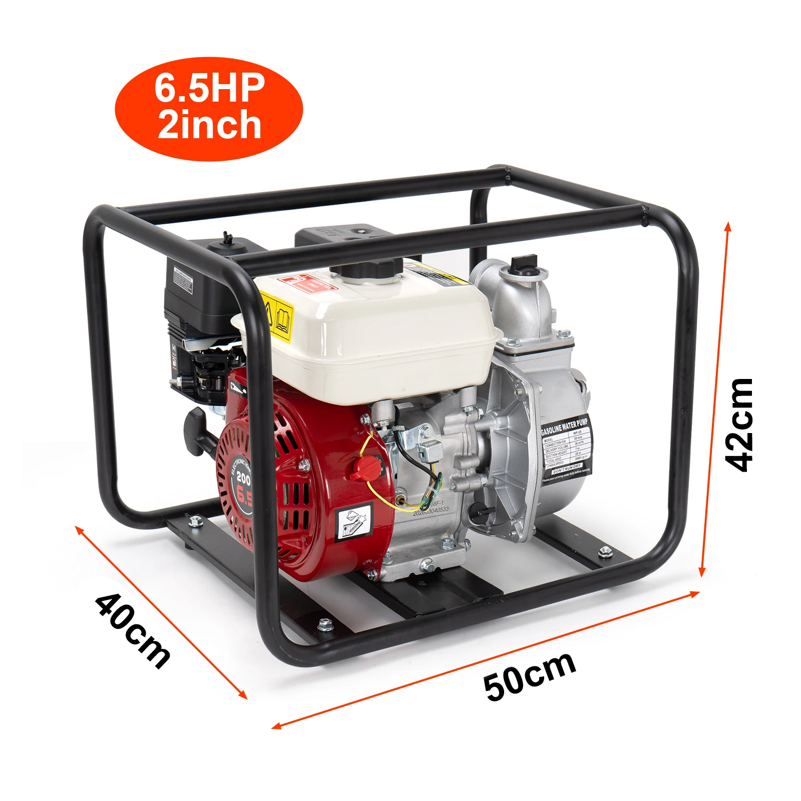 2 Inch Gas Powered Water Pump 6.5HP 4-Stroke Cast Iron Semi Trash Drainage Tool