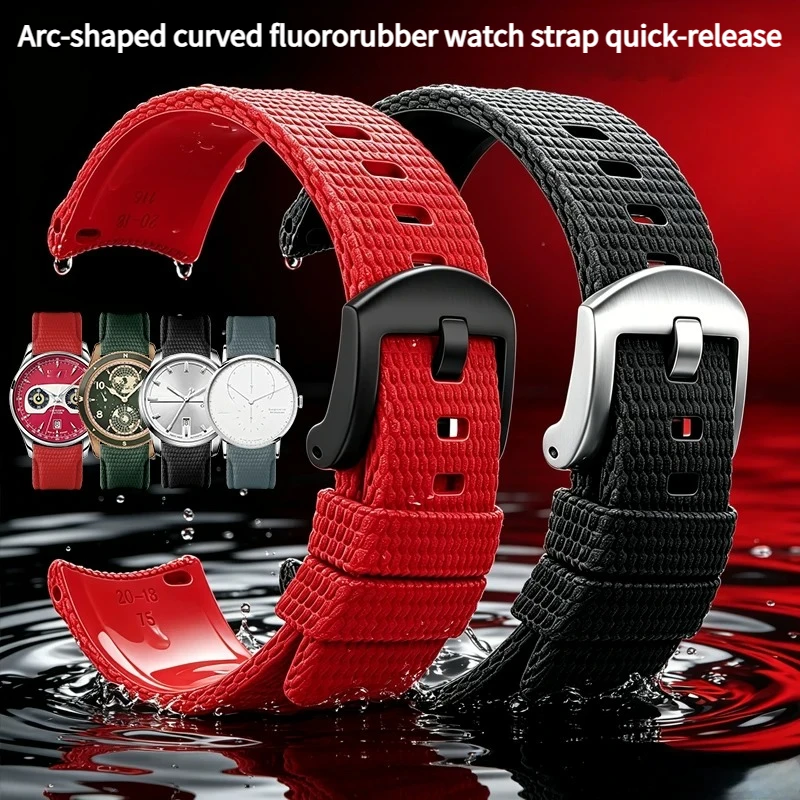 Correa de reloj de caucho fluorado curvada en forma de arco de liberación rápida para reloj original MONTBLANC UNION CODEX NOMOS, resistente al agua, de FKM, para hombre.