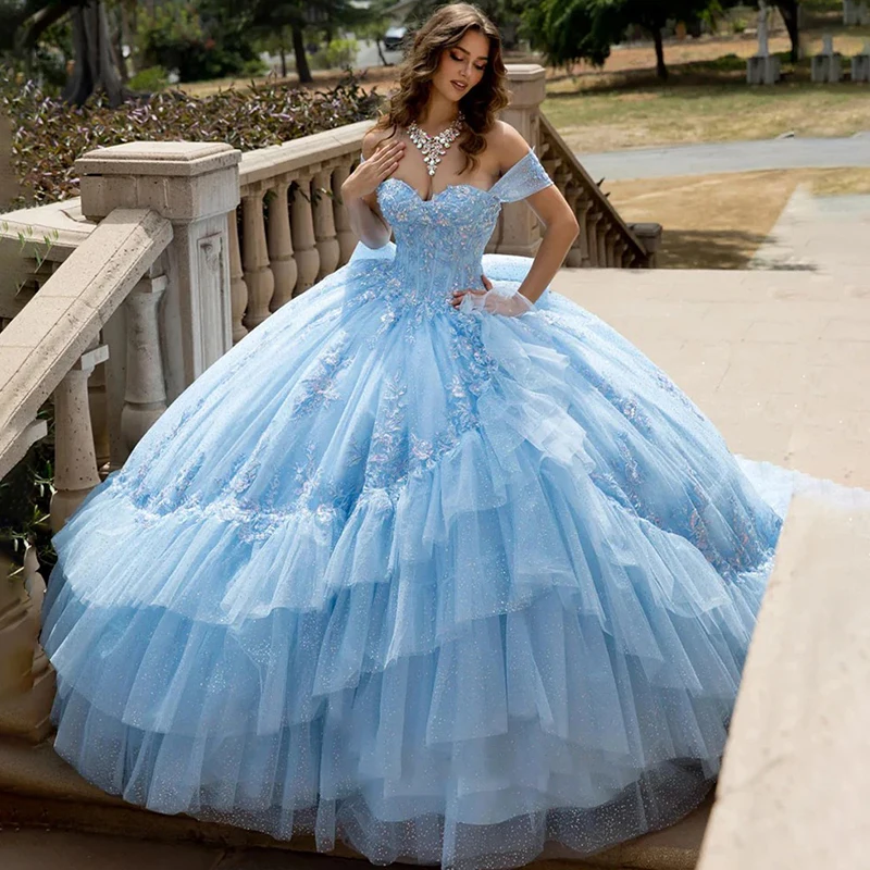 

Graceful Quinceneara Dress Embroidery Ruffled Organza Ballgown Sleeveless V-Neck Customized Formal Party Bow Vestido De Noche ﻿