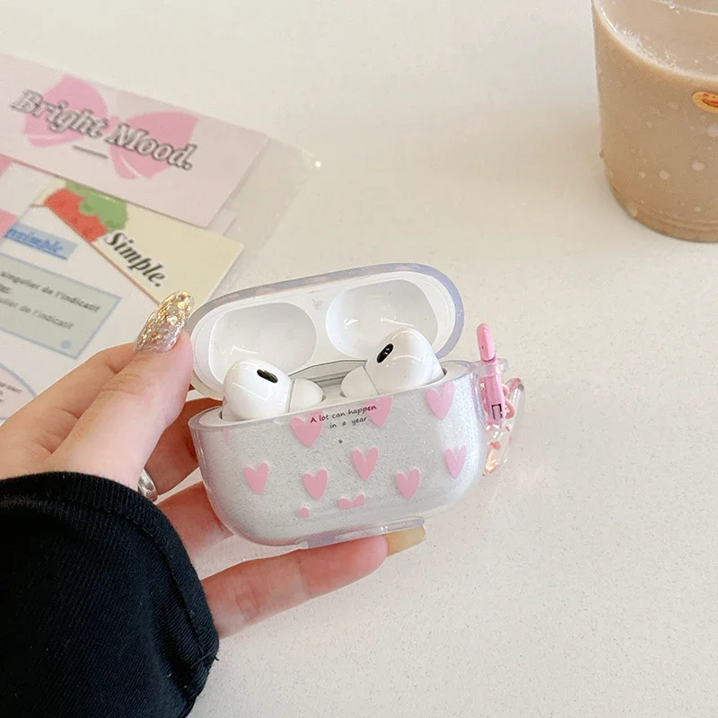 Glitter Transparent Love Case with Keychain for Apple AirPods 2 Gen 3 Generation Cover for AirPods Pro 1st 2nd for Air Pods Pro
