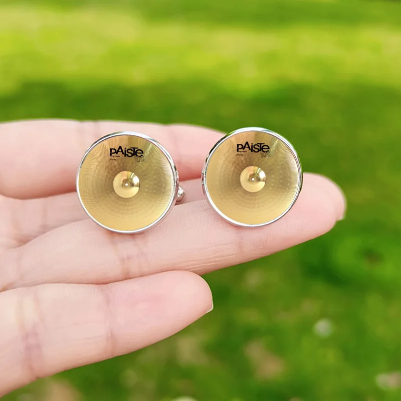 Fashion Drummer Cymbals Cufflinks for Mens High Quality DJ Cymbal Photo Drum Glass Dome Cuff Links Buttons Party Wedding Jewelry