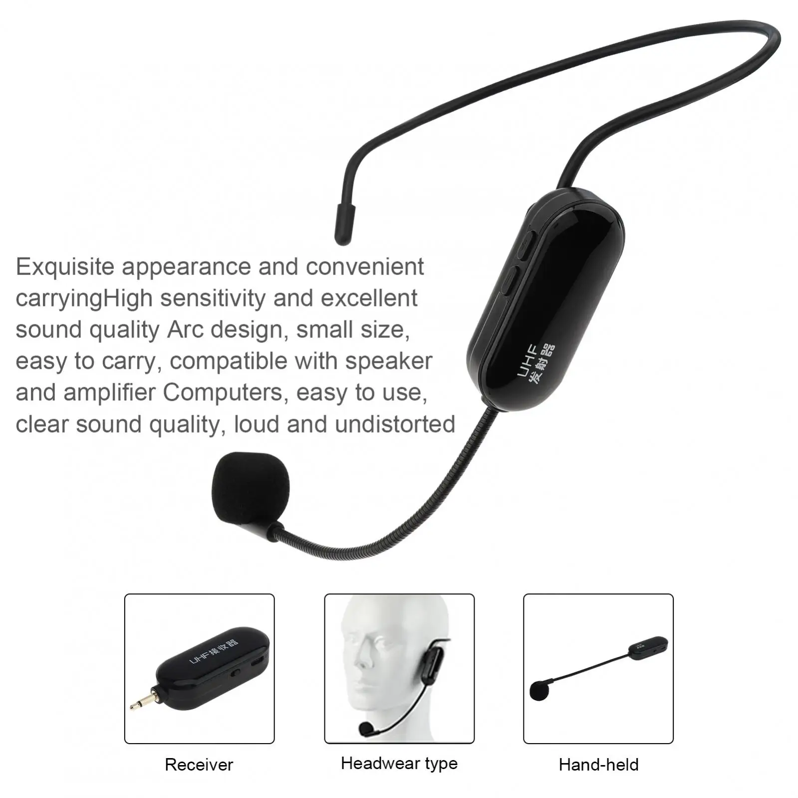 ชุดหูฟังไมโครโฟนไร้สายแบบถอดได้ไมค์รับส่งสัญญาณระยะทาง50ม. สำหรับเครื่องขยายเสียงสอนไกด์นำเที่ยว