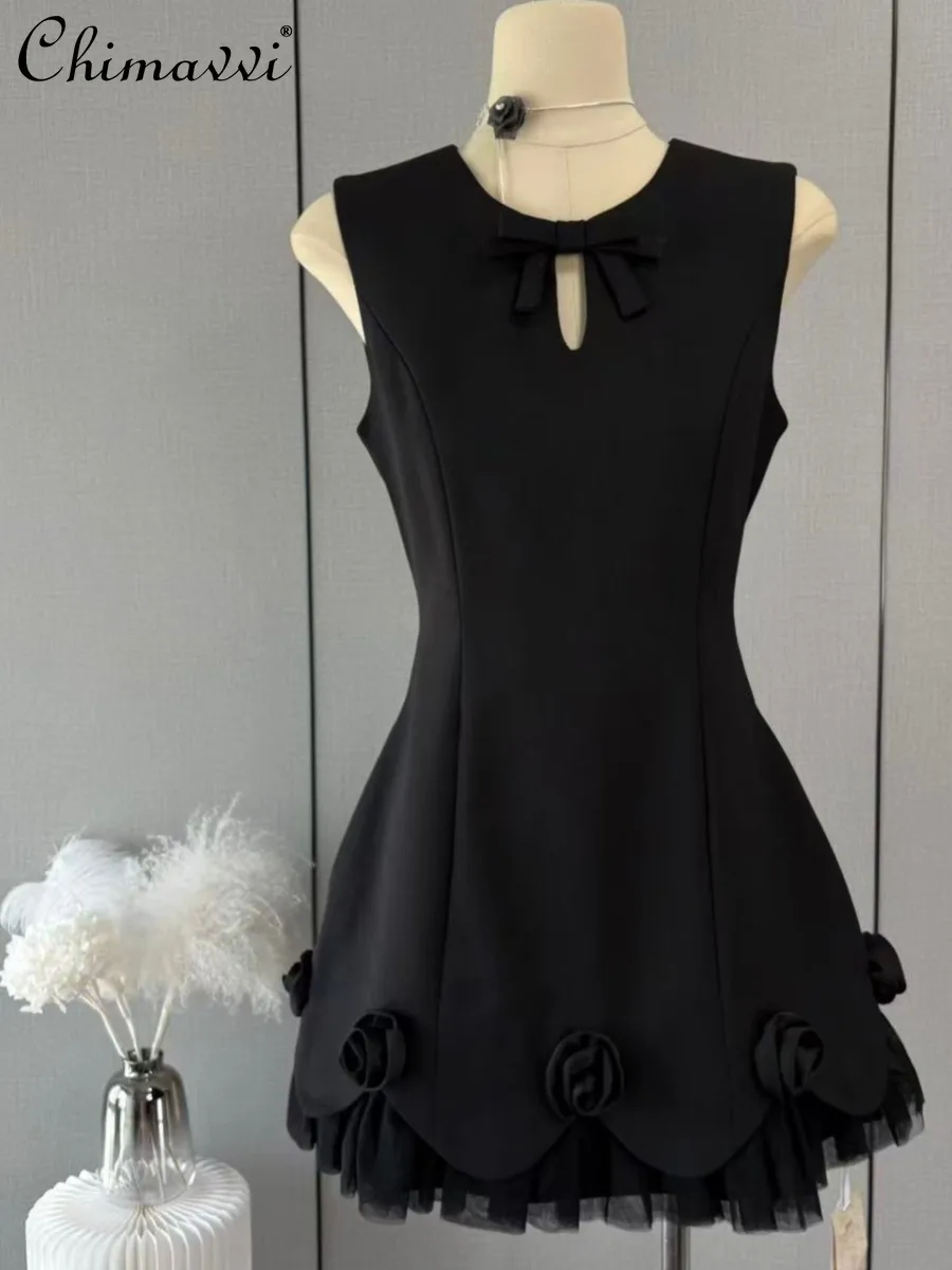 

High-end Floral Mesh Tank Dress Women's 2026 Spring Summer New Fashion Round Neck Sleeveless Slim Elegant Short Party Dresses