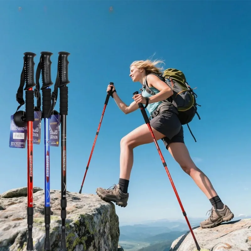 

Outdoor Folding Trekkings Pole 4-Section Portable Walking Hiking Telescopic Stick Lightweight Camping Climbing Trekking Stick