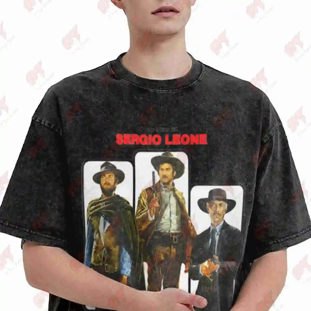 The Good Bad And Ugly Retro Movie Clint Eastwood Vintage Washed Tee Pure Cotton T-Shirt