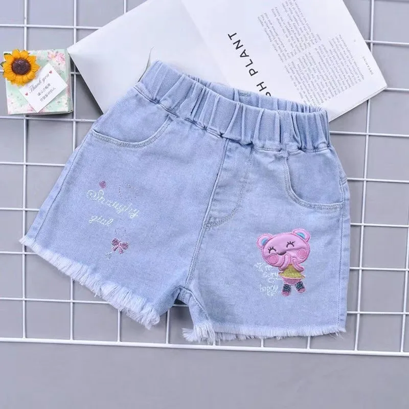 Shorts en denim pour enfants, pantalons à manches courtes pour petites filles, pantalons moyens pour enfants, pantalons de cinq minutes, été, nouveau, 2025