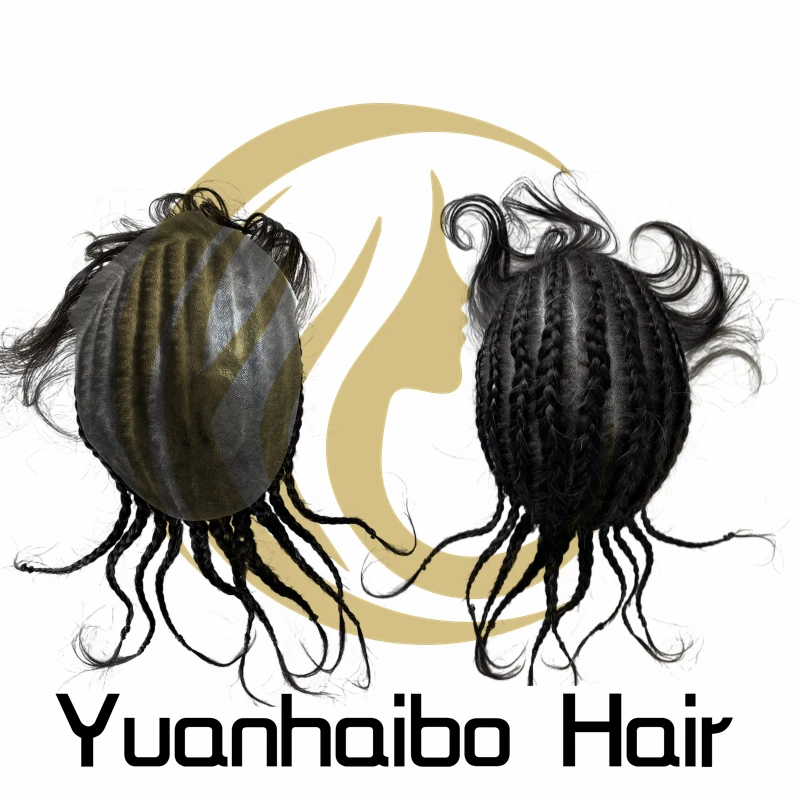 

Indian Virgin Human Hair Systems 1b10# Cornrow Braids Unit 8x10 Full PU Toupee for Black Men