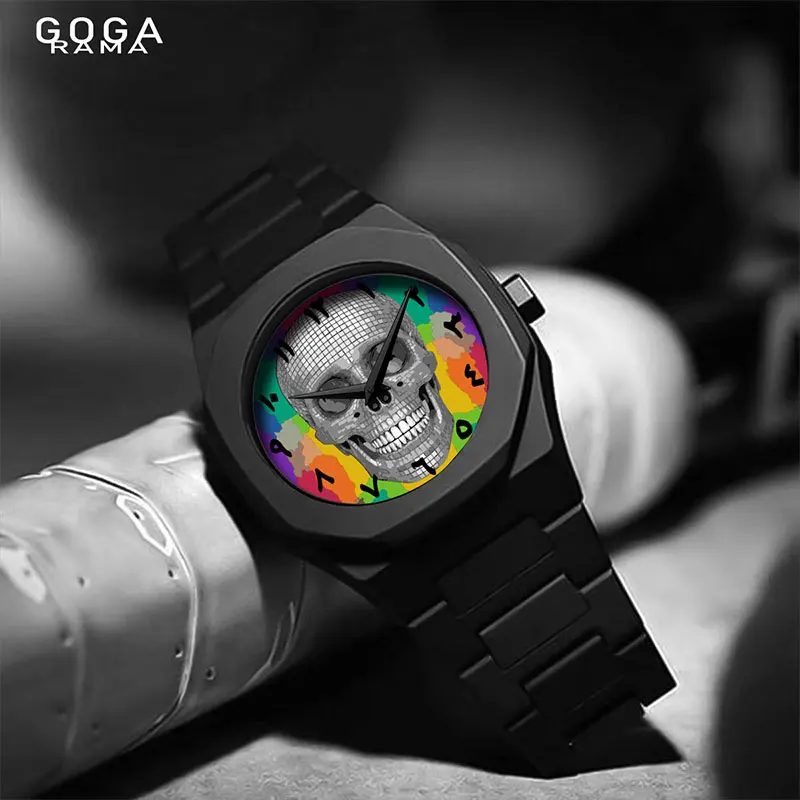 Relógio masculino esportivo leve com pulseira de policarbonato preto, cor do oriente médio, algarismos arábicos, mostrador de quartzo, à prova d'água