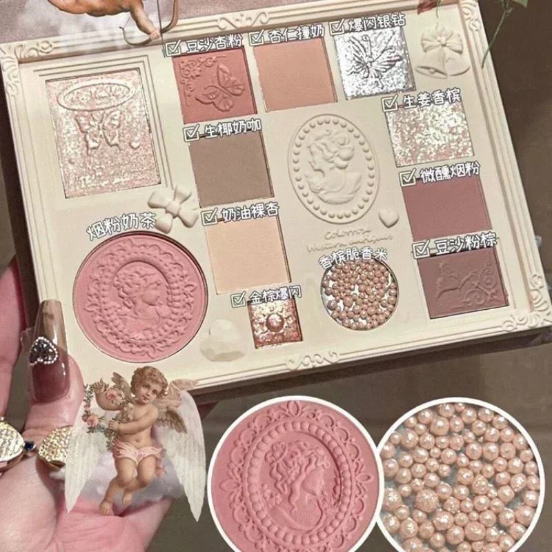 Colorrose Angel Embossed Eyeshadow Palette Blush High Gloss Integrated Palette Shimmer Shine Nude  Eye Glitter Make Up Palette