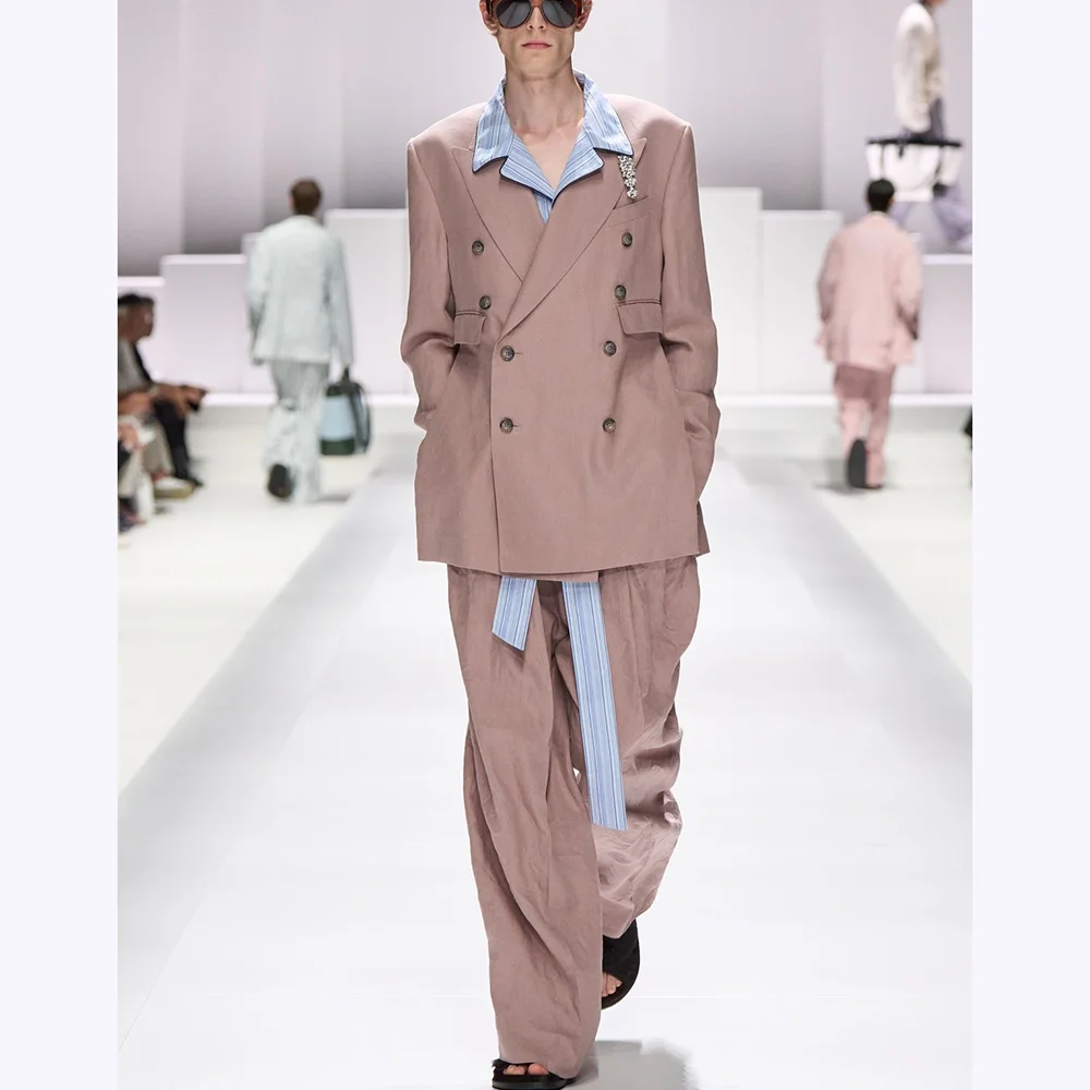 Custom Made Men's Suits Front Flat Side Split Double Breasted Blazer Pants Two Pieces Solid Color Party Daily Casual Outfits