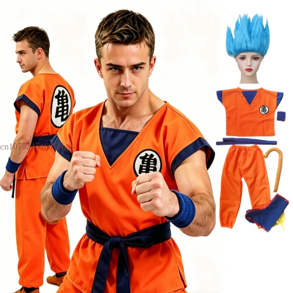 Fantasia de Cosplay do Son Goku para Crianças e Adultos, Macacão de Super-Herói Japonês para Meninos, Fantasia de Halloween Saiyan