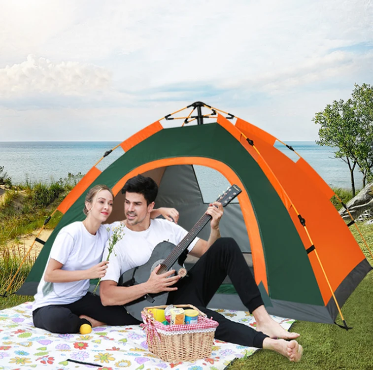 خيمة تخييم أوتوماتيكية من Tienda De Acampar تتسع لـ 2-4 أشخاص خيمة عائلية محمولة على الظهر خيمة أوتوماتيكية بالكامل للمشي لمسافات طويلة والسفر