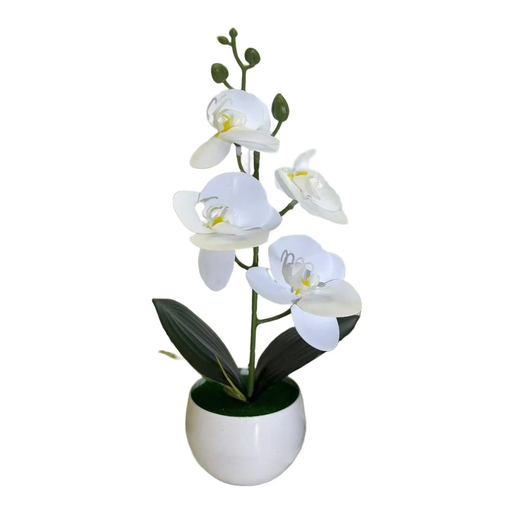 Butterfly Orchid Bonsai Fake Plant in Four-Flower Arrangement with Round Belly Pot for Indoor Space Enhancement