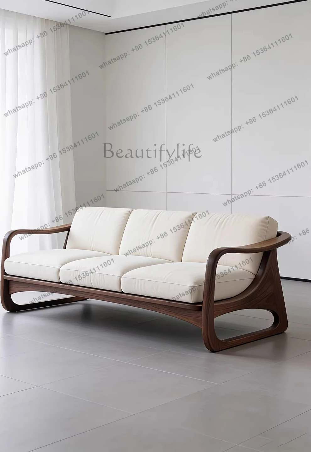 

New Chinese-style North American black walnut leather sofa Modern Italian light luxury solid wood sofa chair