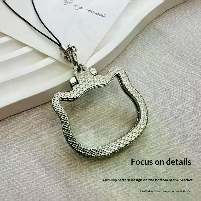 Cute Cat Shaped Alloy Phone Lanyard With 2 In 1 Finger Ring And Foldable Stand Perfect For Watching Videos Daily Use Travel view 4