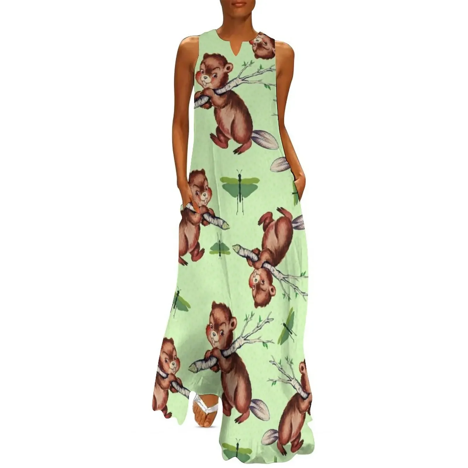 

Smiling little beaver carrying a branch pattern Long Dress prom clothes festival outfit women evening dresses luxury 2025 Dress