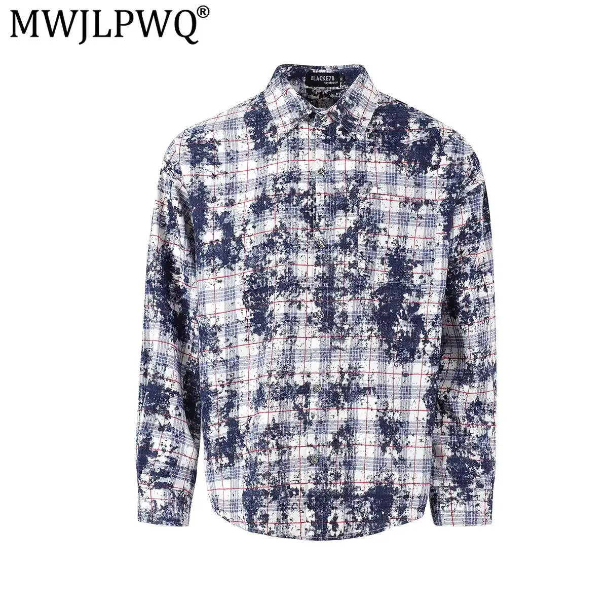 MWJLPWQ American Vintage Tie-Dye Distressed Plaid Shirt Men's Street Washed Design Long Sleeve Casual Tops 2026 Autumn New 20182