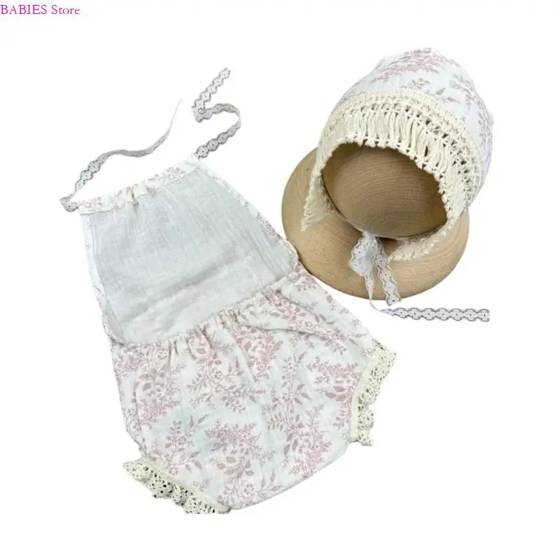 C9GB دعائم التصوير الفوتوغرافي للأطفال حديثي الولادة ملابس التصوير الفوتوغرافي وقبعة وملابس رومبير من الدانتيل للأطفال الصغار #2