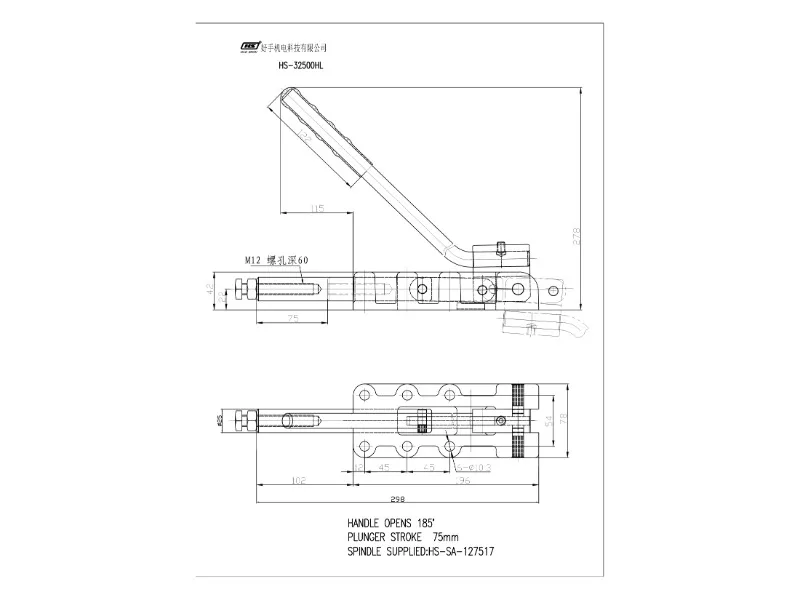 HS-32500HL المشبك المورد من تايوان 2500 كجم/5500Lb قاعدة من الصلب الزهر مقبض طويل دفع سحب خط مستقيم المشبك للقالب