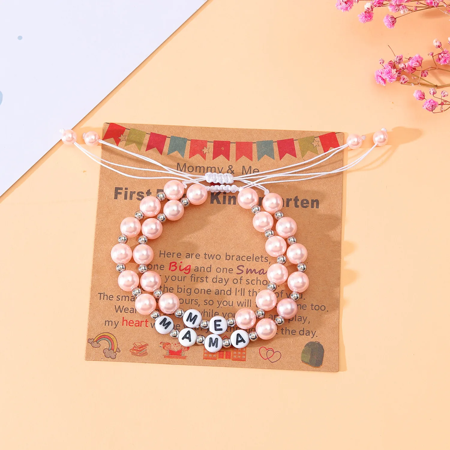 New First Day To School Season Beaded Handstring Glass Letter Handmade Beaded Mother Daughter Parent Child Weaving Bracelet