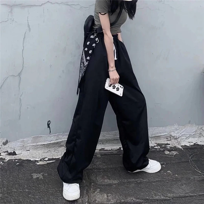 Y2K بنطال بساق واسعة للنساء ، ملابس الشارع الكورية ، فضفاضة تناسب كل شيء ، بي في دي هيب هوب ، بنطال رياضي ، موضة الصيف ، هاراجاكي غير رسمي ، بنطال أبيض