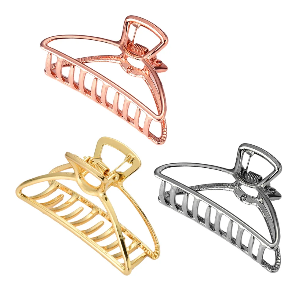 

3pcs Alloy Claw Clips Large Snap Clip For Thick Thin Curly Straight Hair Hollow Design Hair Accessories Ponytail Holder Women