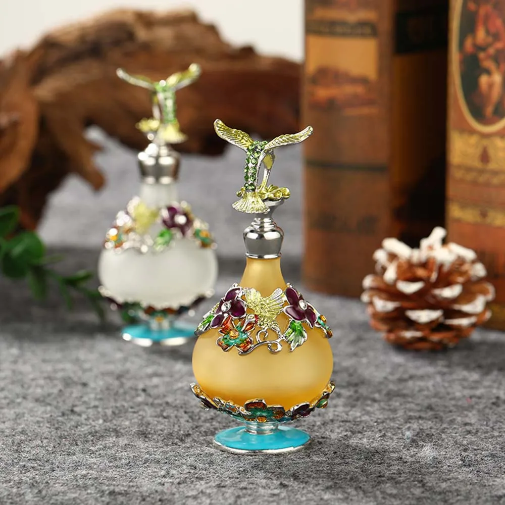 Hummingbird Flower Glass Perfume Bottle Jeweled Enameled Fancy Decorative Crystal Perfume Holder Container Scent Bottles Refill