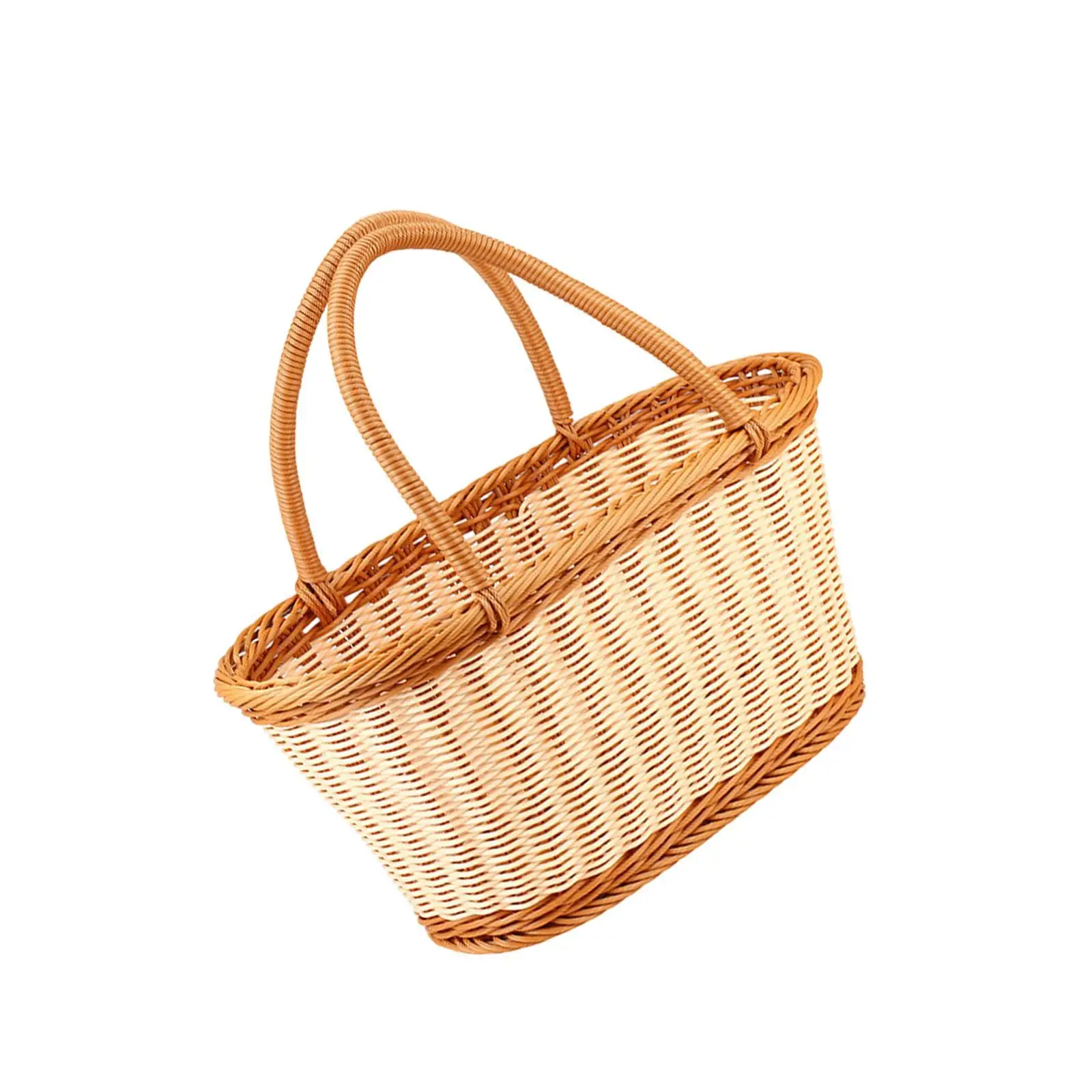 Imitation Rattan Picnic Basket Handmade Storage Baskets for Gathering Picnic