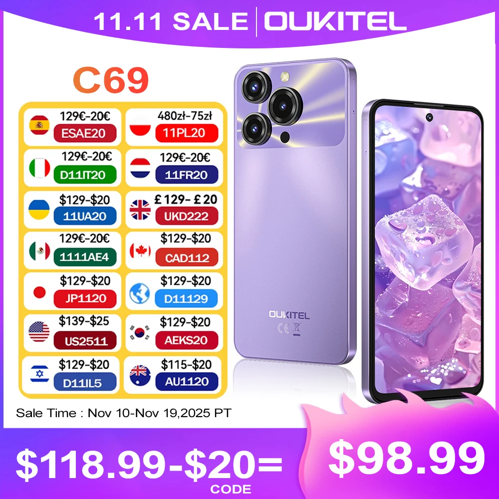 yZ[zOUKITEL C69 X}[gtH Android 15 7.2C` HD+ 120Hz ʘb\ 24GB(8+16)+512GB db@\ |[^u 64MP 6000mAh NFC