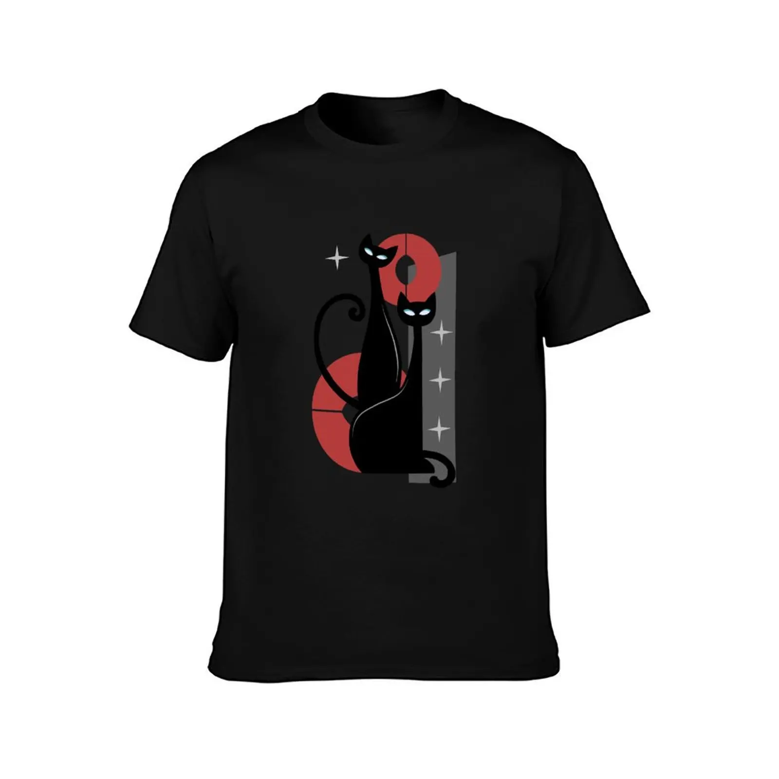 Modern Meows Atomic Age Black Kitschy Cats T-Shirt Soft Durable Cotton T-Shirt