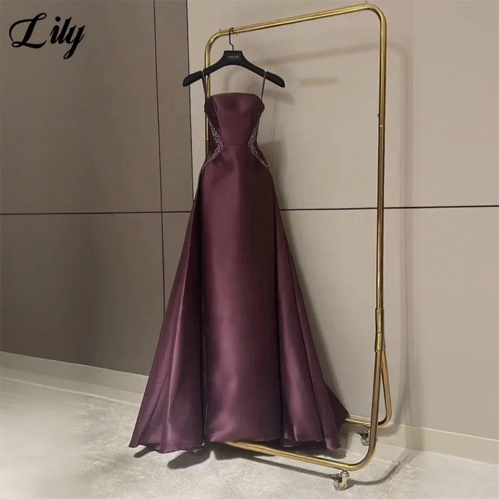 

Lily Plum Purple Party Dress Strapless Prom Dress Sleeveless Evening Dress with Beaded Side فساتين السهرة Customized