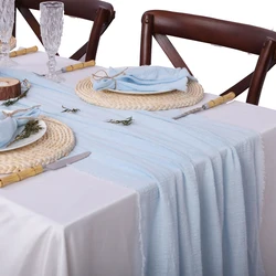 Baby blue Gauze Cotton Wedding Table Runner Burr Texture Gender Reveal Party Kitchen Table Dining Napkins Decor