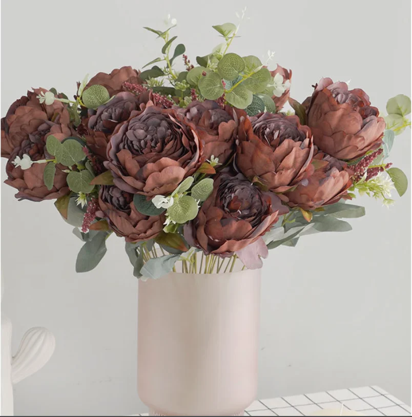 

Artificial Silk Peony Flowers Bouquet Vintage Simulation Flowers For Wedding Decoration Home Room Decor 9 Branched Retro Style