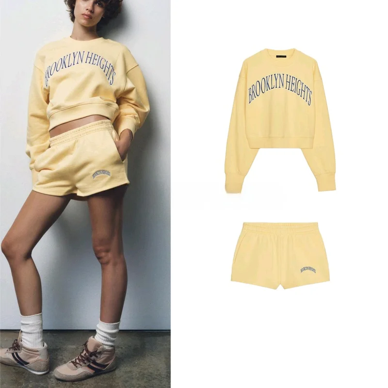 Conjunto de dos piezas para mujer, novedad de otoño, suda bordada de manga larga con cuello redondo, plones cortos de...